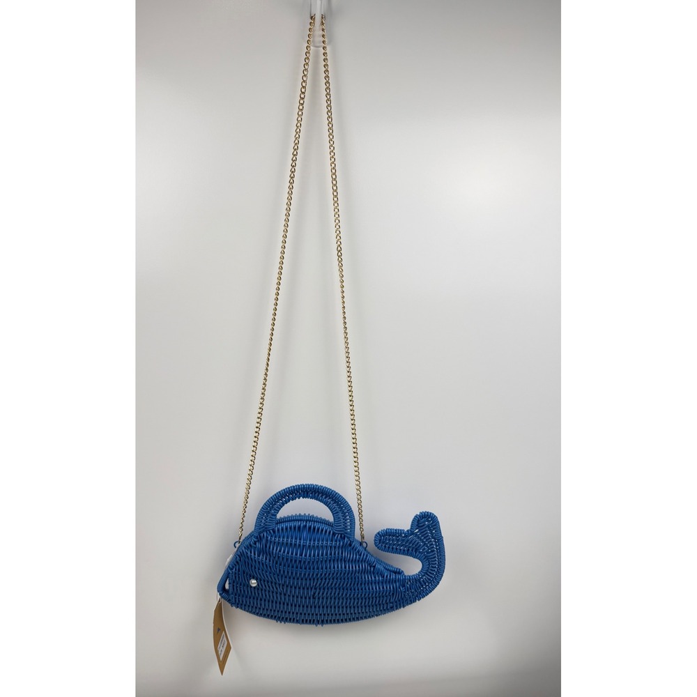 New Tommy Bahama Navy Blue Raffia Wicker Whale Crossbody Bag Woven Purse NWT - Picture 3 of 10